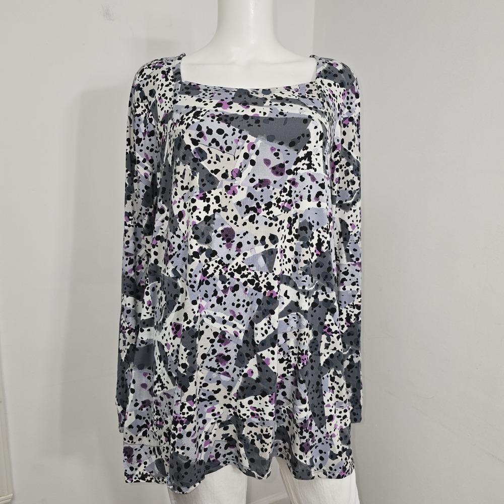 Logo Lori Goldstein Geometric Printed Tunic Top Size XL Pockets Long Slv Stretch